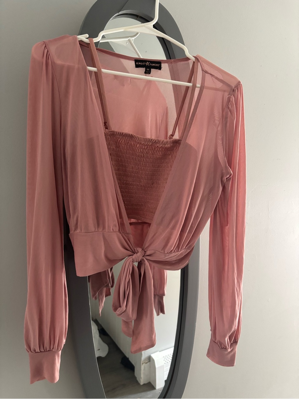 Almost Famous Dusty Pink Tie-Front Sheer Layered Camisole